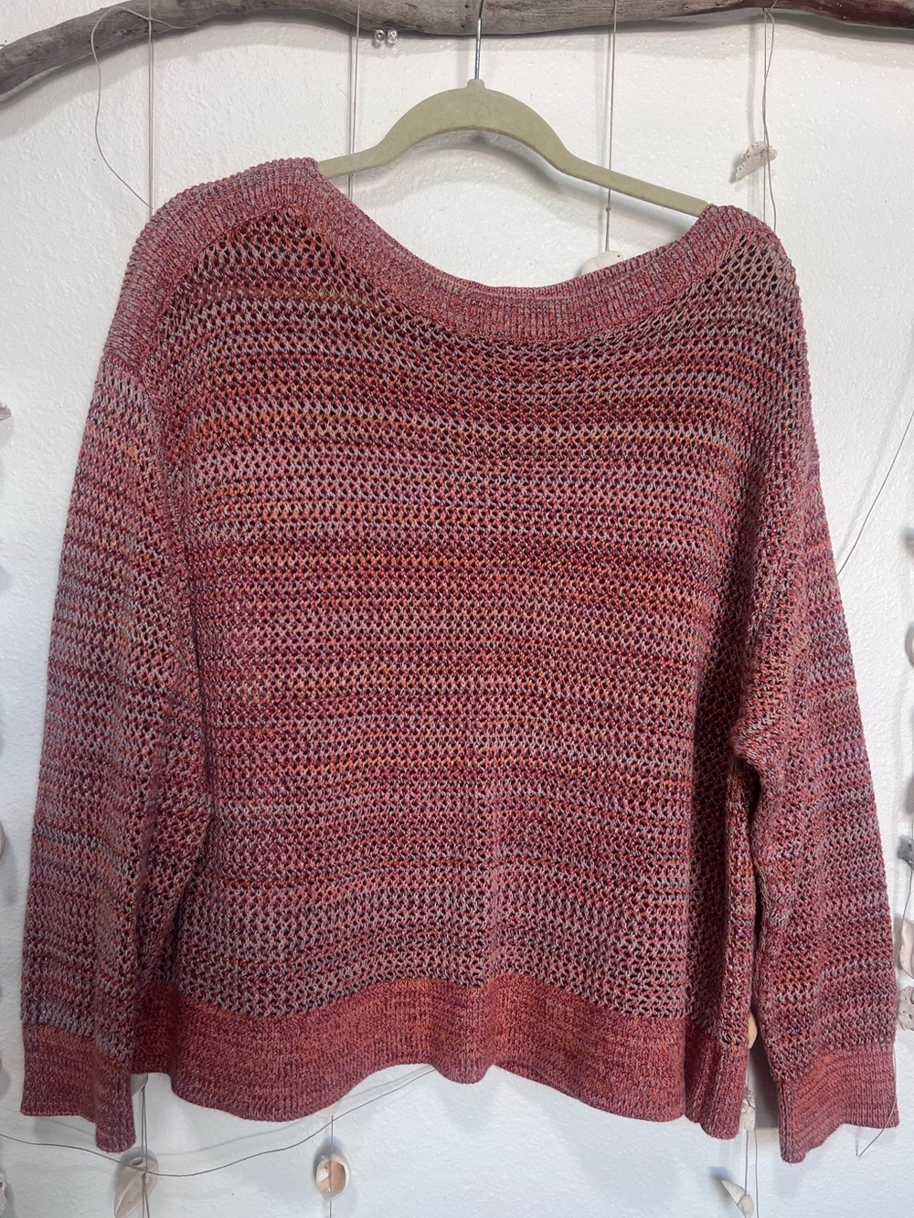 Old Navy Pink Multicolor Open Knit Loose Crewneck Sweater Size XL⁠